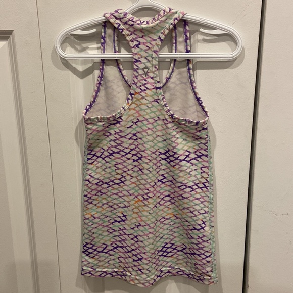 Ivivva White Racerback Tank Top with Pink, Purple, Orange & Green Wavy Grid - Picture 4 of 5